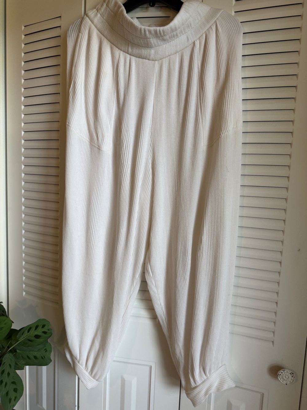 Free People Cream Ribbed Wide-Leg Jumpsuit - Picture 4 of 6